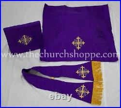 PURPLE Chasuble. St. Philip Neri Style vestment & mass set 5 pc, IHS Embroidery