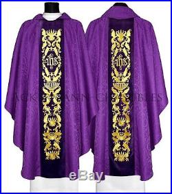PURPLE EMBROIDERY MADE ON VELVET Chasuble Kasel Messgewand Casula 522-AF25 us