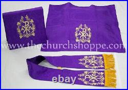 PURPLE GOTHIC CHASUBLE vestment and mass & stole set casula casel casulla, PAX