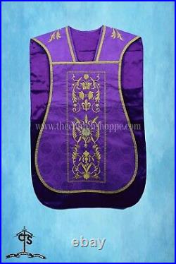 Pelican embroidery- Violet Roman Chasuble Fiddleback Vestment and Mass set