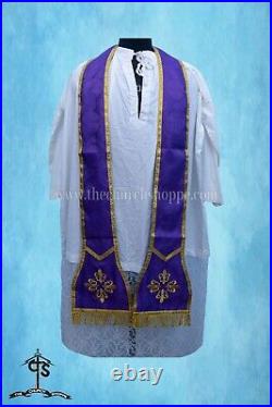 Pelican embroidery- Violet Roman Chasuble Fiddleback Vestment and Mass set