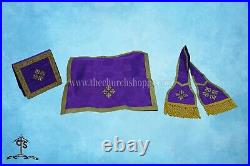 Pelican embroidery- Violet Roman Chasuble Fiddleback Vestment and Mass set