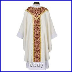 Printed Gothic OFF-white Chasuble Polyester with Gold Lace Trim Size59 x 51 L