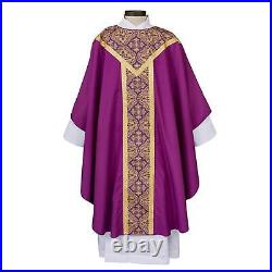 Printed Gothic PURPLE Chasuble Polyester with Gold Lace Trim Size59 x 51 L