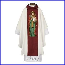 Printed Joseph and Child Embroidered Chasuble and Stole for Church Use 51 In