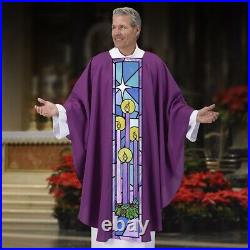 Printed Stain Glass Design Advent Chasuble and Stole Vestments for Church 51 In