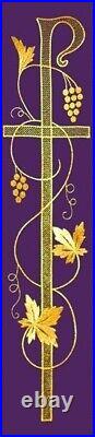 Purple Embroidered Chasuble & Stole, GOLD THREAD FRONT & BACK Meshwork Chi Rho