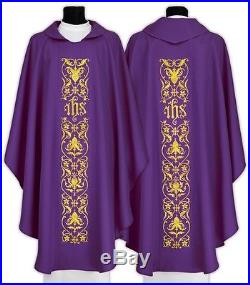 Purple Gothic Chasuble IHS Kasel Messgewand Vestment Casula 518-F us