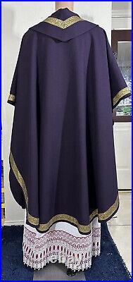 Purple Vestment Chasuble With Gold Banding + Over Lay Stole