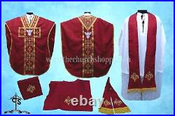 RED Chasuble. St. Philip Neri Style vestment & mass set, HOLY SPIRIT Embroidery