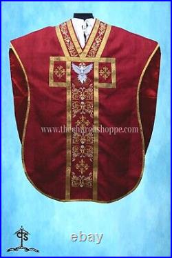 RED Chasuble. St. Philip Neri Style vestment & mass set, HOLY SPIRIT Embroidery