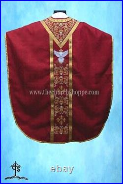 RED Chasuble. St. Philip Neri Style vestment & mass set, HOLY SPIRIT Embroidery