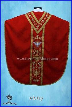 RED Chasuble. St. Philip Neri Style vestment & mass set, HOLY SPIRIT Embroidery