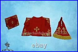 RED Chasuble. St. Philip Neri Style vestment & mass set, HOLY SPIRIT Embroidery