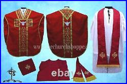 RED Chasuble. St. Philip Neri Style vestment & mass set, Holy Spirit Embroidery