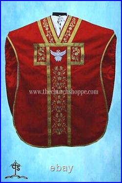 RED Chasuble. St. Philip Neri Style vestment & mass set, Holy Spirit Embroidery