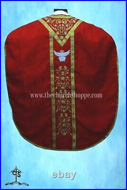 RED Chasuble. St. Philip Neri Style vestment & mass set, Holy Spirit Embroidery