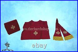 RED Chasuble. St. Philip Neri Style vestment & mass set, Holy Spirit Embroidery