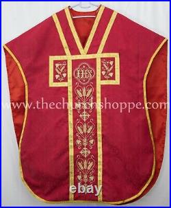 RED Chasuble. St. Philip Neri Style vestment & mass set, IHS Embroidery