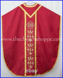 RED Chasuble. St. Philip Neri Style vestment & mass set, IHS Embroidery