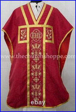 RED Chasuble. St. Philip Neri Style vestment & mass set, IHS Embroidery