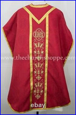 RED Chasuble. St. Philip Neri Style vestment & mass set, IHS Embroidery