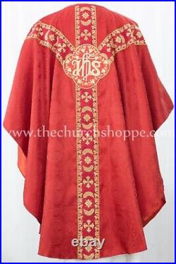 RED GOTHIC CHASUBLE vestment and mass & stole set casula casel casulla, IHS