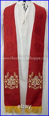 RED GOTHIC CHASUBLE vestment and mass & stole set casula casel casulla, IHS