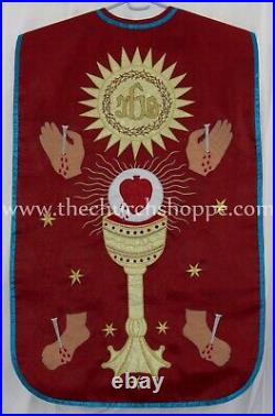 RED Roman Fiddleback Chasuble&Dalmatic chasuble FIVE WOUNDS OF CHRIST EMBROIDERY