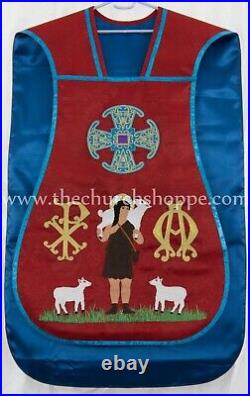 RED Roman Fiddleback Chasuble&Dalmatic chasuble FIVE WOUNDS OF CHRIST EMBROIDERY