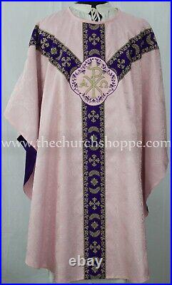 ROSE GOTHIC CHASUBLE vestment and stole set casula casel casulla, IHS