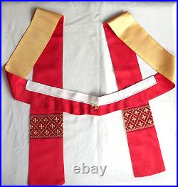 Red Chasuble & Stole Silk Moire Unlined IHS Monogram 3 Snaps Neckline Gothic