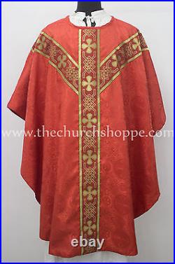 Red Gothic vestment & 5 PC mass and stole set, Gothic chasuble, casula, casel, IHS
