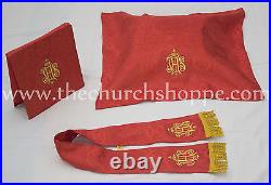 Red Gothic vestment & 5 PC mass and stole set, Gothic chasuble, casula, casel, IHS