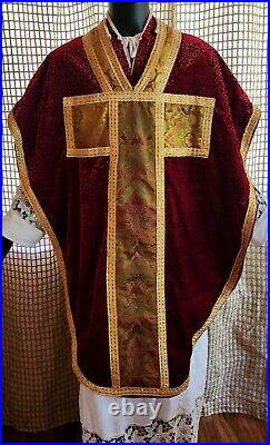 Red Silk Velvet Neri 5 Piece Vestment Set