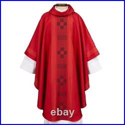 Red Treviso Collection Chasuble With Stole Vestment for Church or Chapel 51 In
