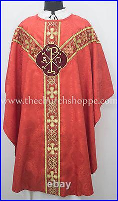Red gothic vestment & mass and stole set, Gothic chasuble, casula, casel