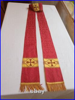 Red priest chasuble with matching stole, damask fabrics