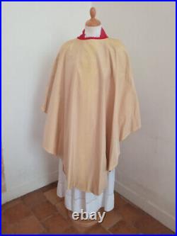 Red priest chasuble with matching stole, damask fabrics