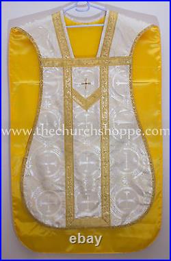 Roman Chasuble Fiddleback Vestment and mass set, metallic Gold, Casulla