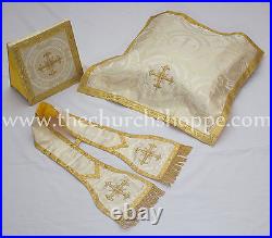 Roman Chasuble Fiddleback Vestment and mass set, metallic Gold, Casulla