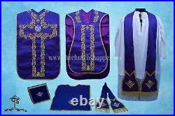 Roman Fiddleback Chasuble Violet Vestment and Mass set, Pelican embroidery