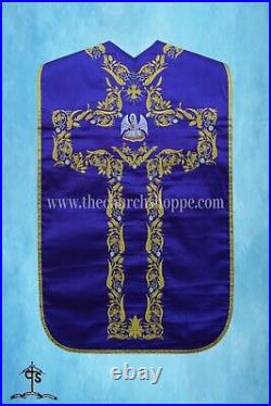 Roman Fiddleback Chasuble Violet Vestment and Mass set, Pelican embroidery