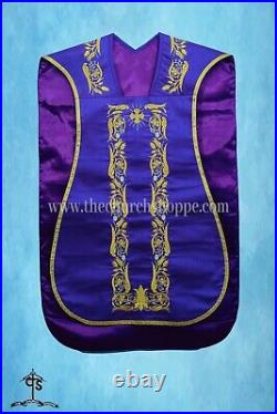 Roman Fiddleback Chasuble Violet Vestment and Mass set, Pelican embroidery