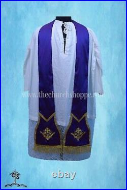 Roman Fiddleback Chasuble Violet Vestment and Mass set, Pelican embroidery