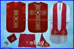 Roman Red Chasuble Fiddleback Vestment and Mass set, Holy Spirit embroidery