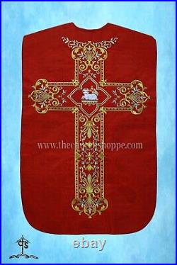 Roman Red Chasuble Fiddleback Vestment and Mass set, Holy Spirit embroidery