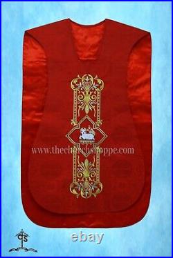 Roman Red Chasuble Fiddleback Vestment and Mass set, Holy Spirit embroidery