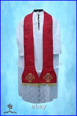 Roman Red Chasuble Fiddleback Vestment and Mass set, Holy Spirit embroidery