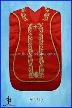 Roman Red Vestment Fiddleback Chasuble and Mass set, Holy Spirit embroidery